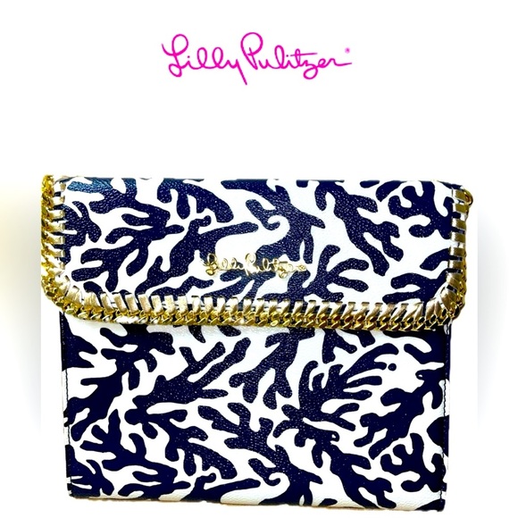 Lilly Pulitzer chain link iPad Tablet Case Treasure, Blue, White & Gold - Picture 1 of 10
